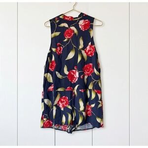 Free People Navy Floral Rose Print Romper Mock Neck Size XS
